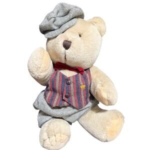 Vintage Bearsland 1985 Teddy Bear 15" Plush With Vest and Hat